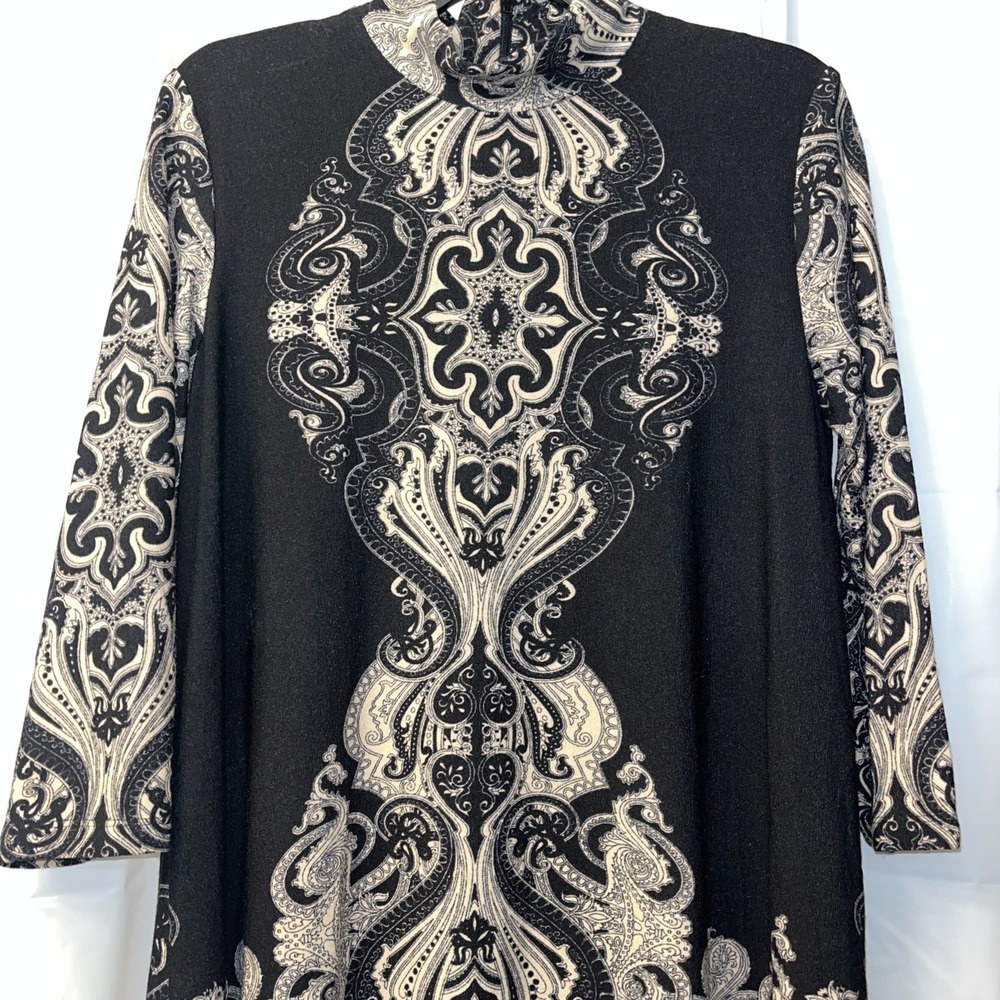 Ronnie Nicole Women's Dress Long Sleeve Sz 12 Black & Taupe Paisley Lined NWT - Picture 3 of 12